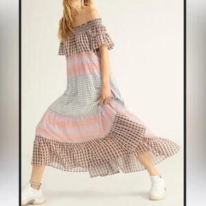Free People Something Real Plaid Off The Shoulder Maxi Dress Size XS